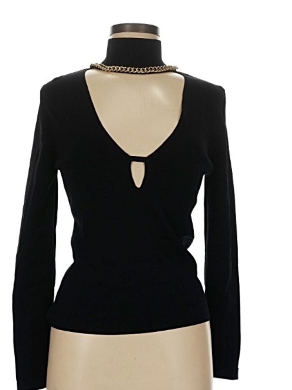 Zara Black Long-Sleeve V-Neck Top with Front Keyhole